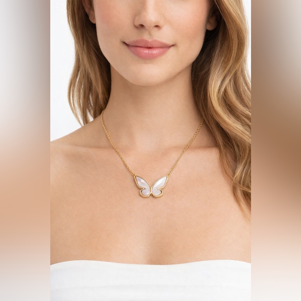 Kate Spade NWT All A Flutter Gold Mother of Pearl Butterfly Pendant Necklace